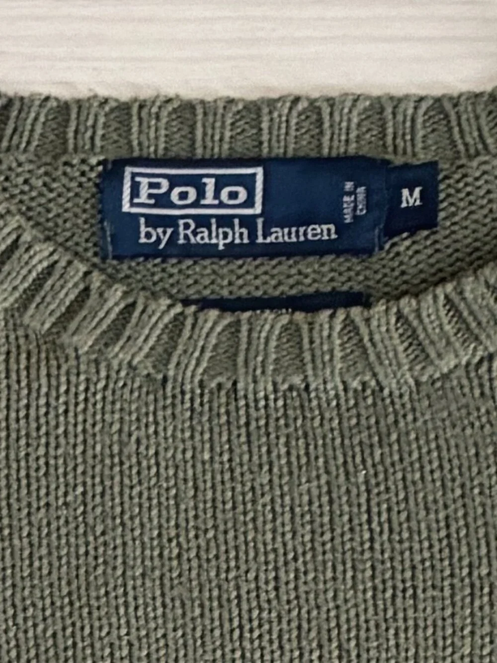 Vintage Polo Ralph Lauren Crewneck Sweater Men's Medium Olive Green 100% Cotton